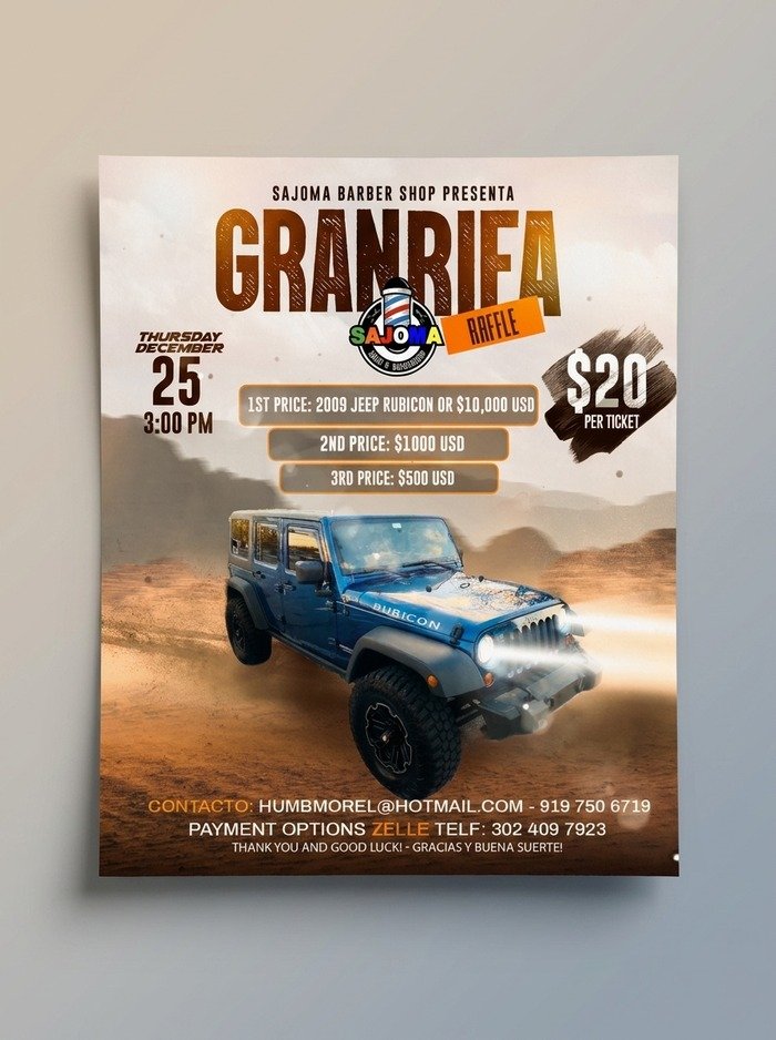 Sajoma Barber Shop raffle flyer design